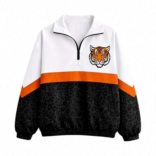 (Custom Design Preorder MOQ 5)  Tiger Leopard Print Girls & Women Sports Team Long Sleeve Zipper Pullover Jacket