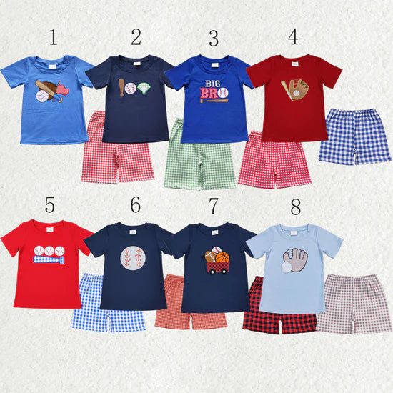 Sibling Baby Boys Embroidery Baseball Summer Shorts Sets Clothes Sets