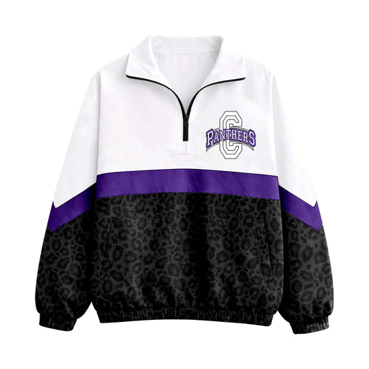 (Custom Design Preorder MOQ 5)  Panters Print Girls & Women Sports Team Long Sleeve Zipper Pullover