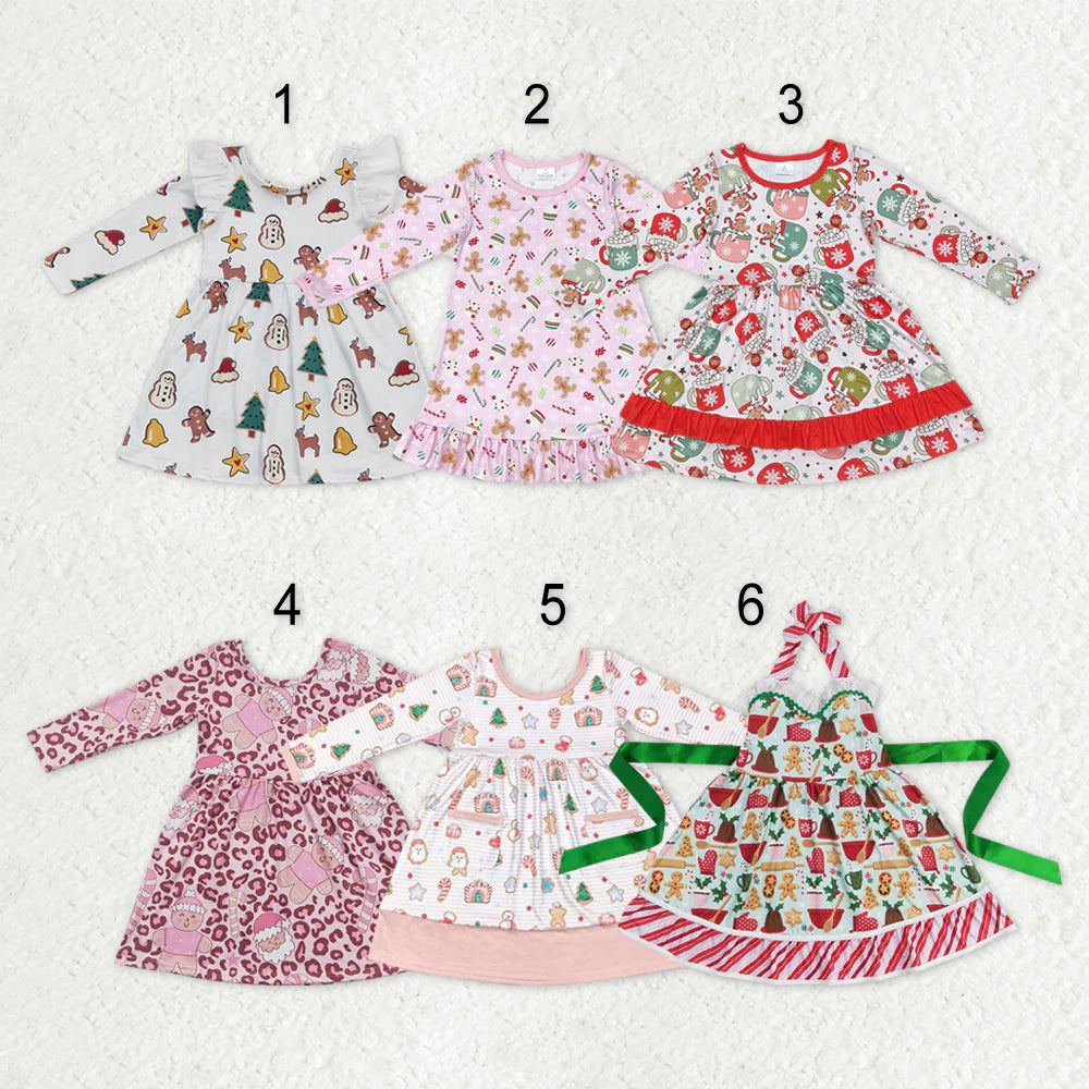 Sibling Baby Girls Gingerbread Candy Cane Christmas Ruffle Knee Length Dresses