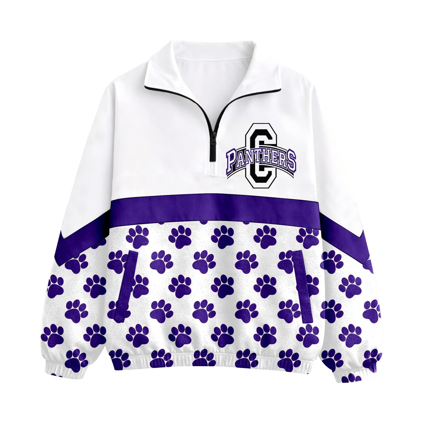 (Custom Design Preorder MOQ 5)  Purple Paw Print Girls & Women Sports Team Long Sleeve Zipper Pullover