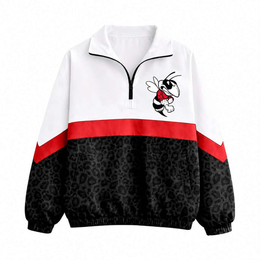 (Custom Design Preorder MOQ 5) Hornet Leoaprd Print Girls & Women Sports Team Long Sleeve Zipper Pullover