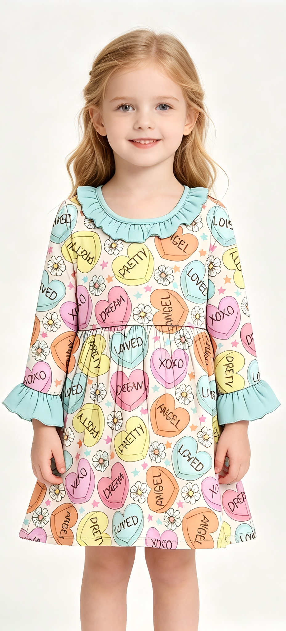 8.28 Preorder Toddler Girls Heart Candy Flower Long Sleeve Dress