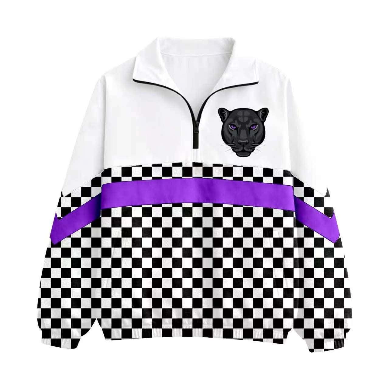 (Custom Design Preorder MOQ 5)  Panther +checked  Print Girls & Women Sports Team Long Sleeve Zipper Pullover