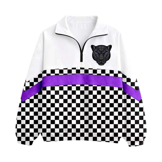 (Custom Design Preorder MOQ 5)  Panther +checked  Print Girls & Women Sports Team Long Sleeve Zipper Pullover