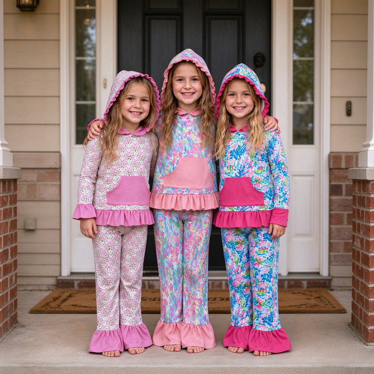 Sibling Kids Girls Floral Long Sleeve Hoodie Top Ruffle Pants Outfit