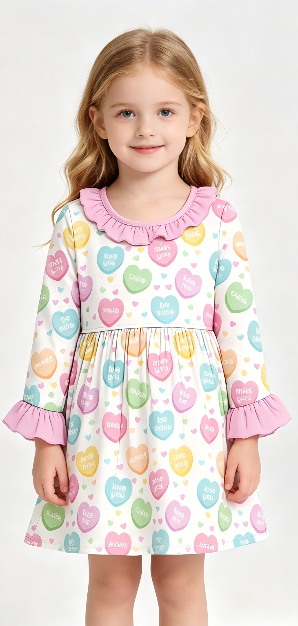 8.28 Preorder Toddler Girls Heart Candy  Long Sleeve Ruffle Dress