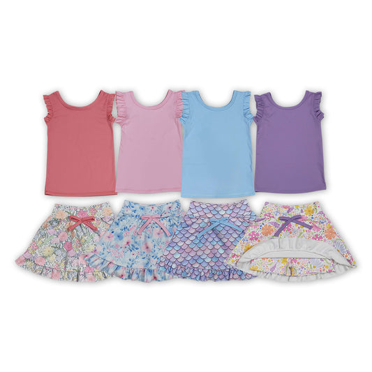 Sibling Baby Girls Sleeveless Vest Top Flowers Shirt Shorts Yoga Active Clothes Sets