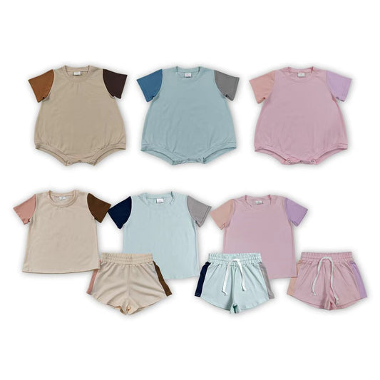 Sibling Baby Girls Boys Cotton Short Sleeve Top with Shorts +Bubble Romper