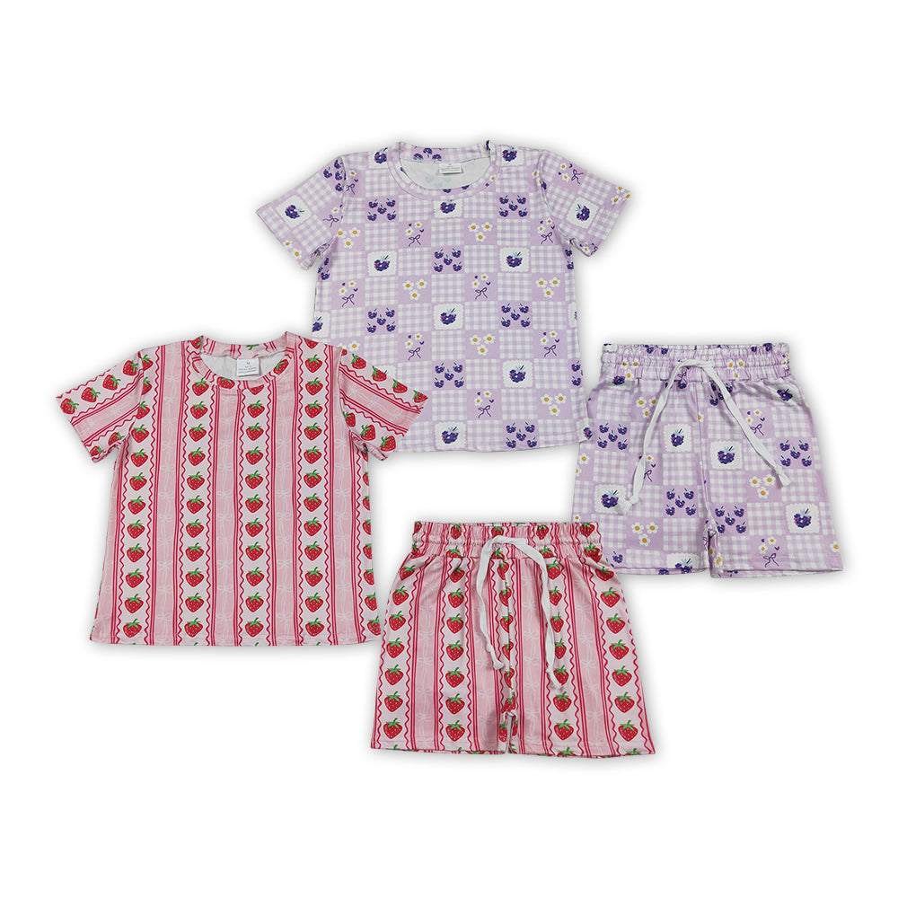 Sibling Baby Girls Summer Strawberries and blueberries Shorts Outfit
