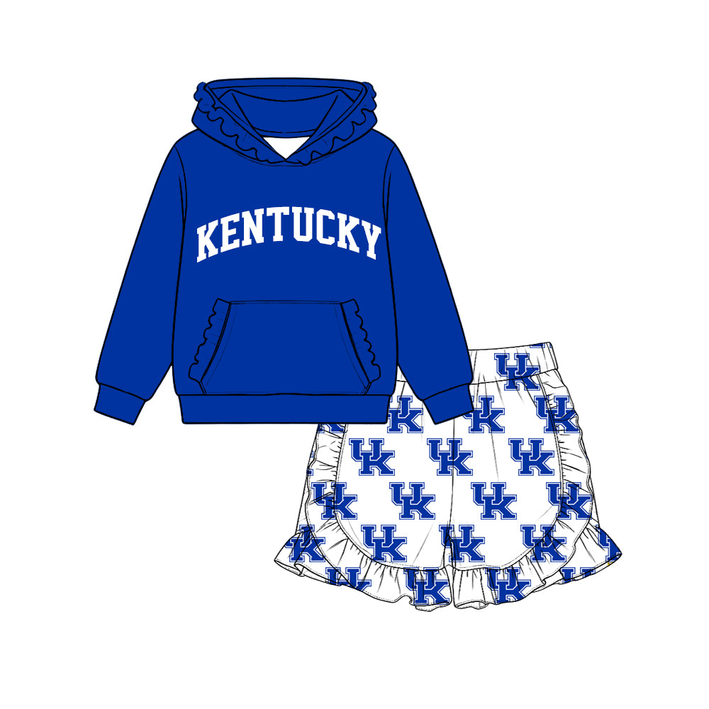 (Custom Design Preorder MOQ 5 Each)Teams Logo Hoodie Top Ruffle Shorts Girls Clothes Set Sisters Wear