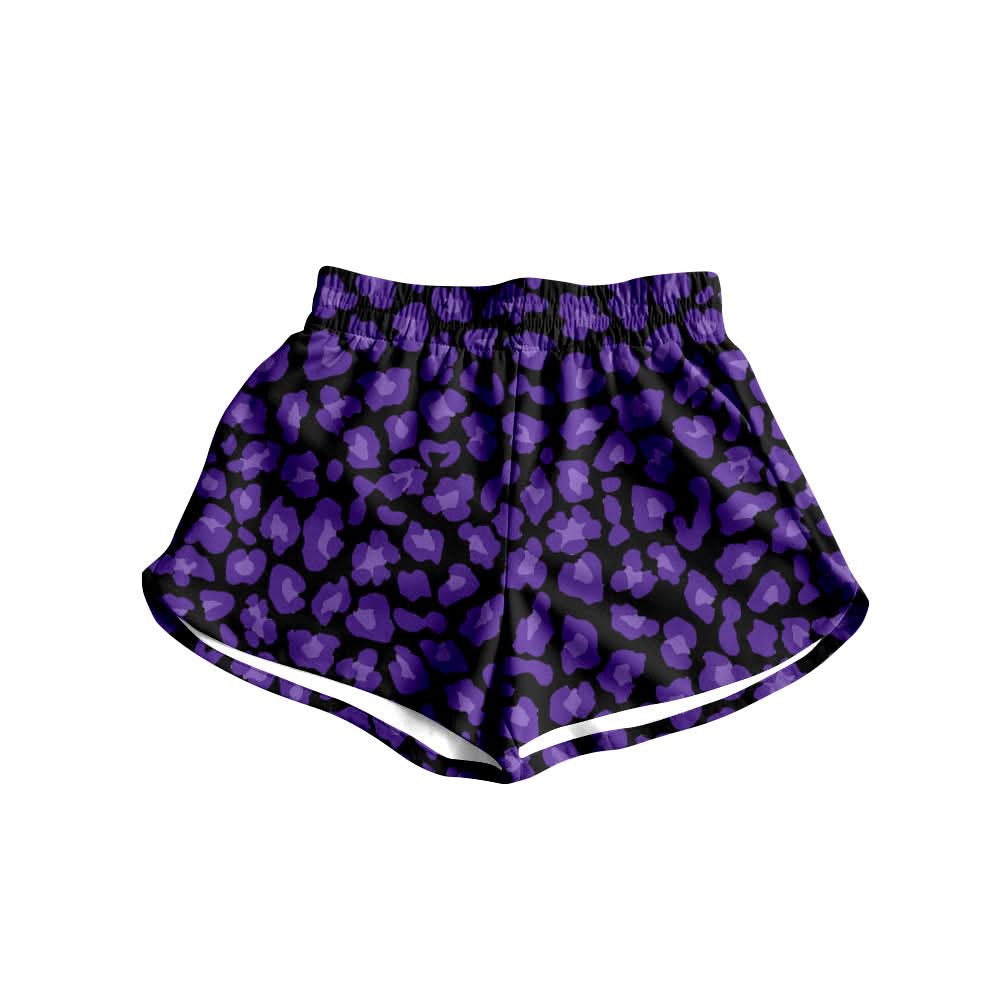 (Custom Design Preorder MOQ 5) Purple Leopard Girls & Women Sports Bottom Shorts