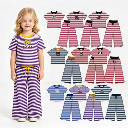 Preorder Custom 5 MOQ Baby Girls SPort Team Striped Outfit