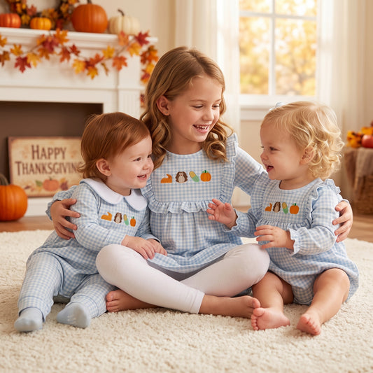 Sibling Baby Girls Boys Thanksgiving Turkey Pumpkin Outfit and Romper