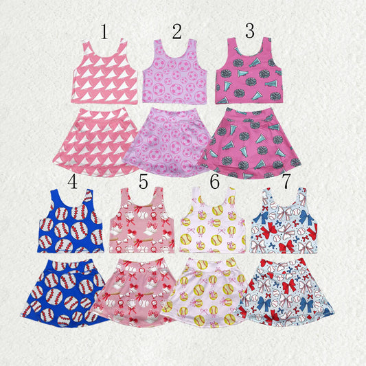 Sibling Baby Girls Football Baseball Cheer Yoga Active Wear Top Shorts Skirts Clothes Sets