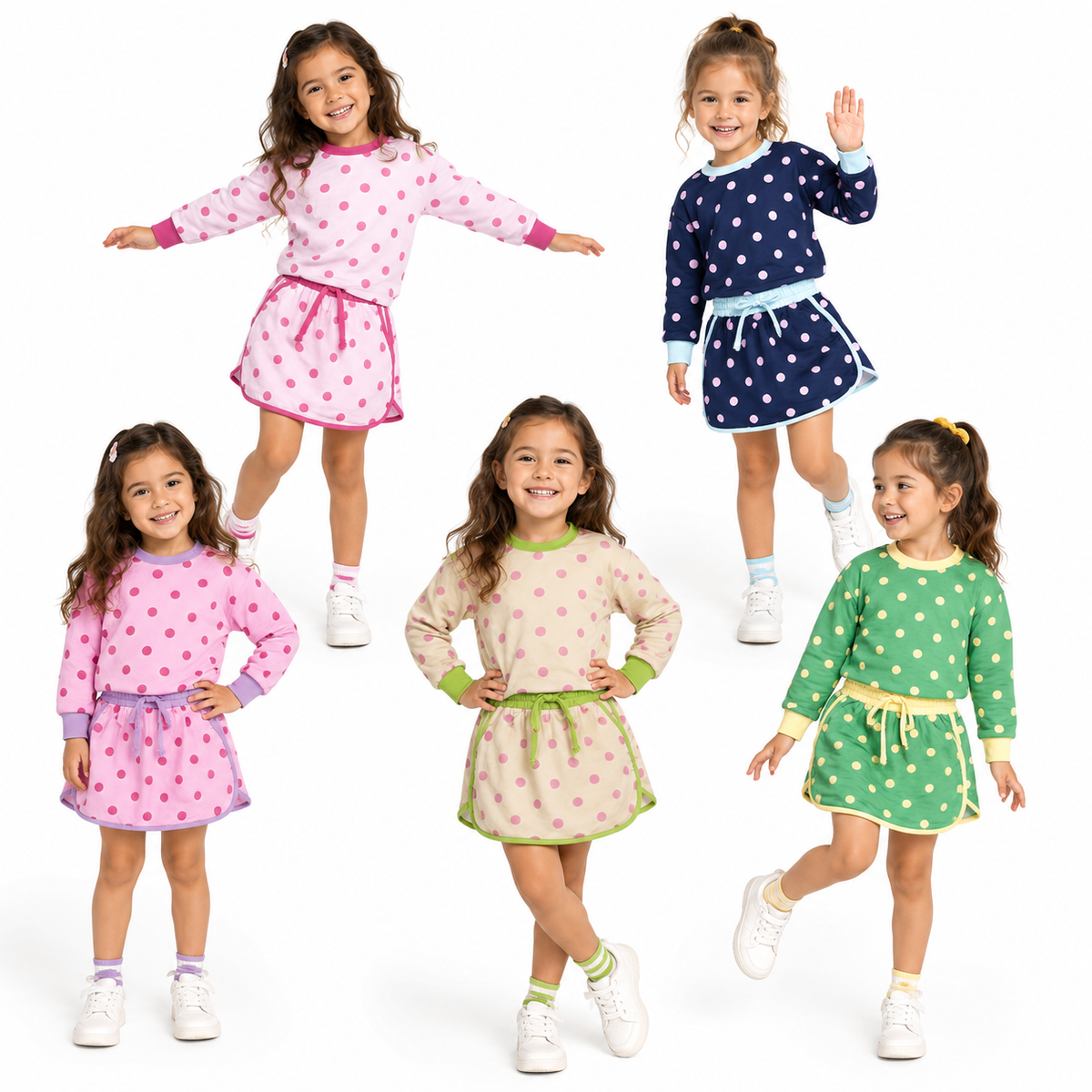 Sibling Kids Girls Polka Dot Long Sleeve Top with Skirt Outfit