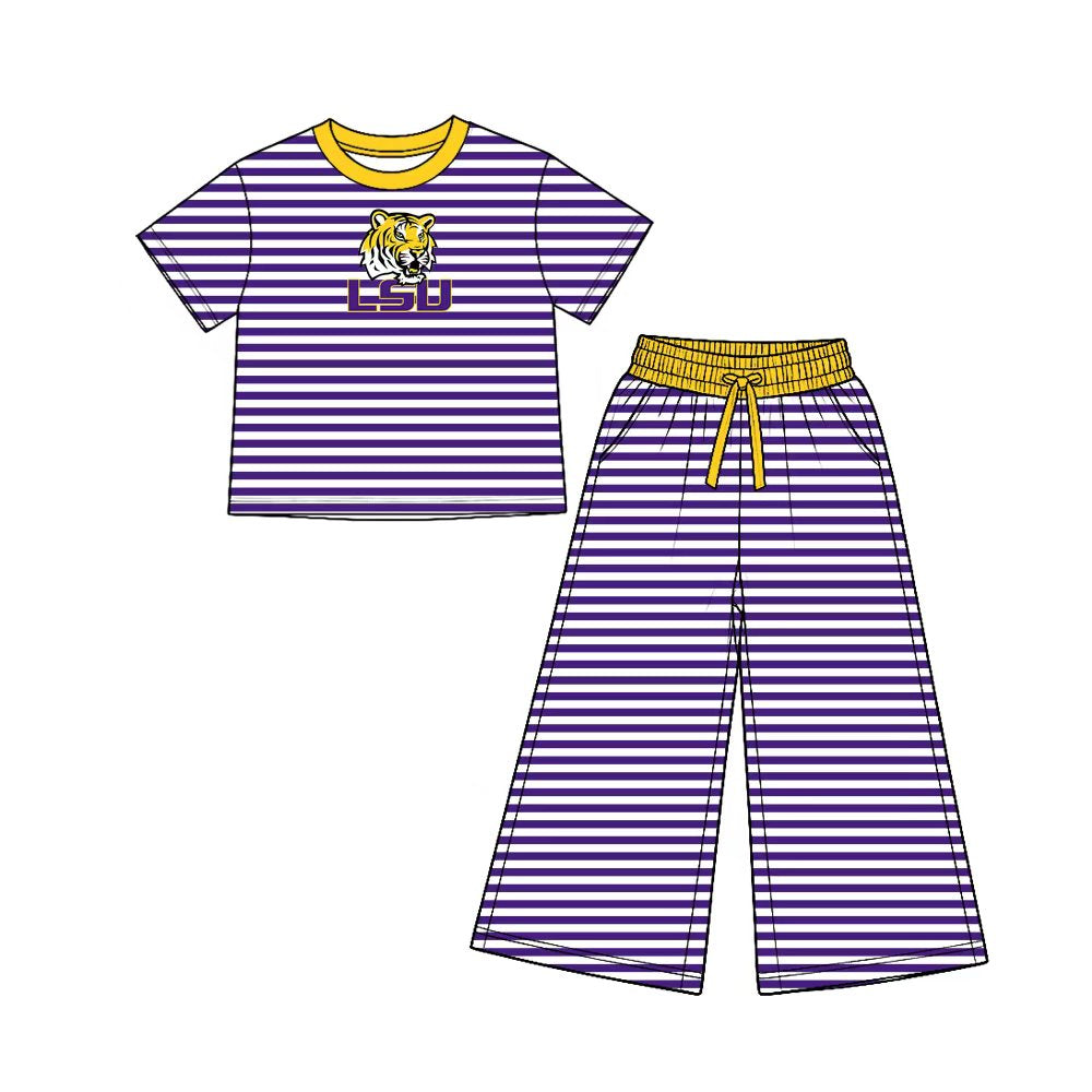 Preorder Custom 5 MOQ Baby Girls SPort Team Striped Outfit