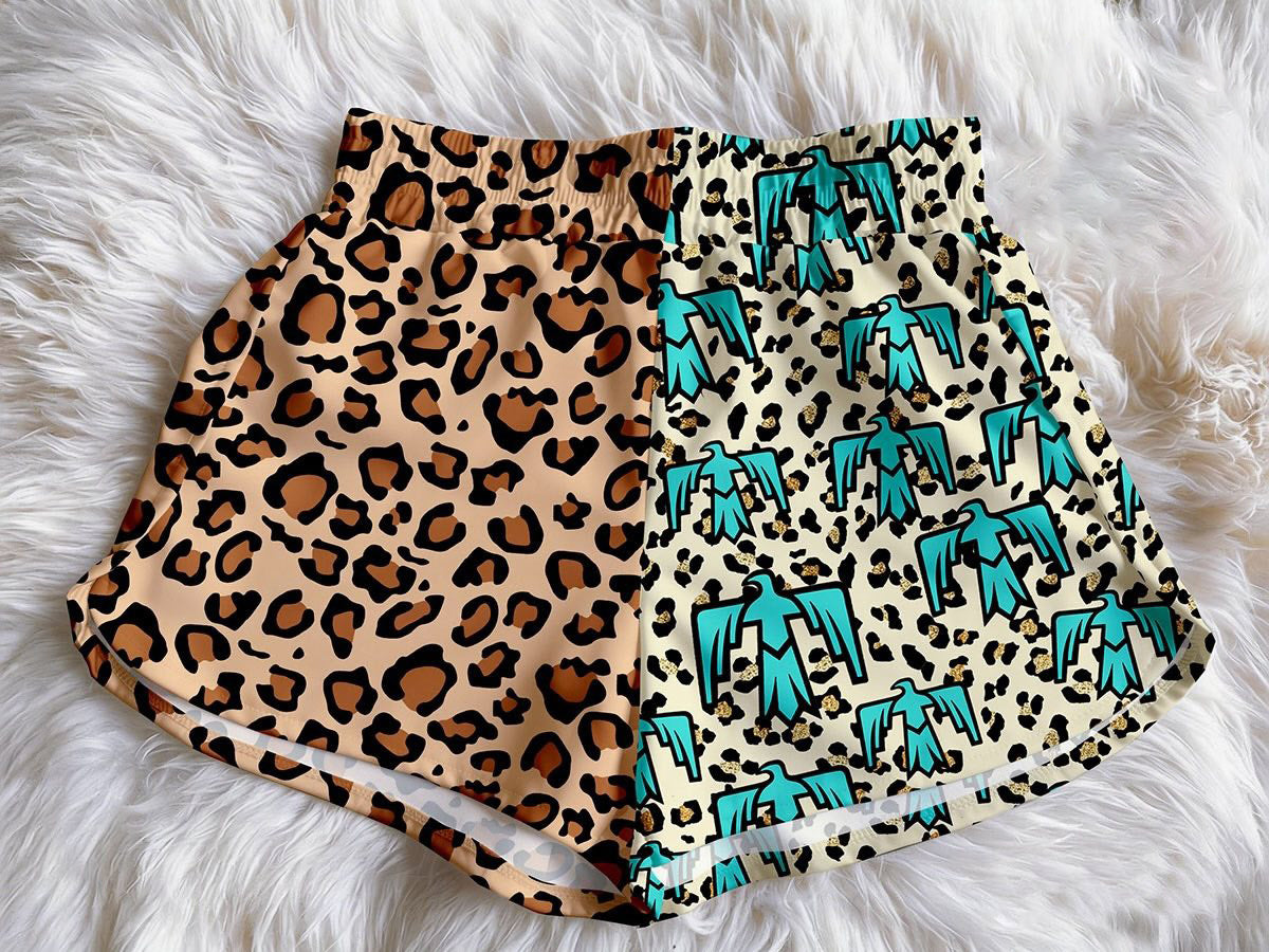 (Custom Design Preorder MOQ 5)  Leopard Thunderbird Print Baby Girls & Woman Summer Bottom Shorts