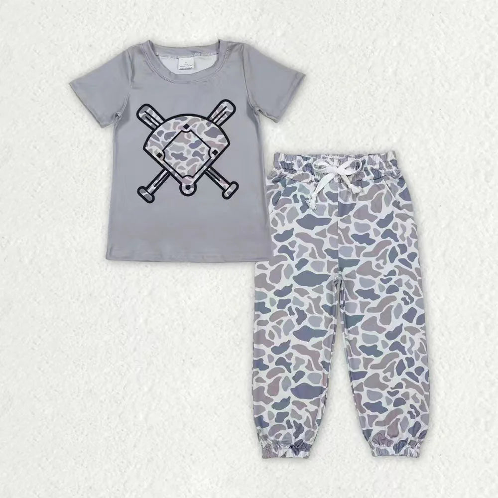 Sibling Baby Boys Southern Camo Baseballs Top Legging Jogger Pants Outfit