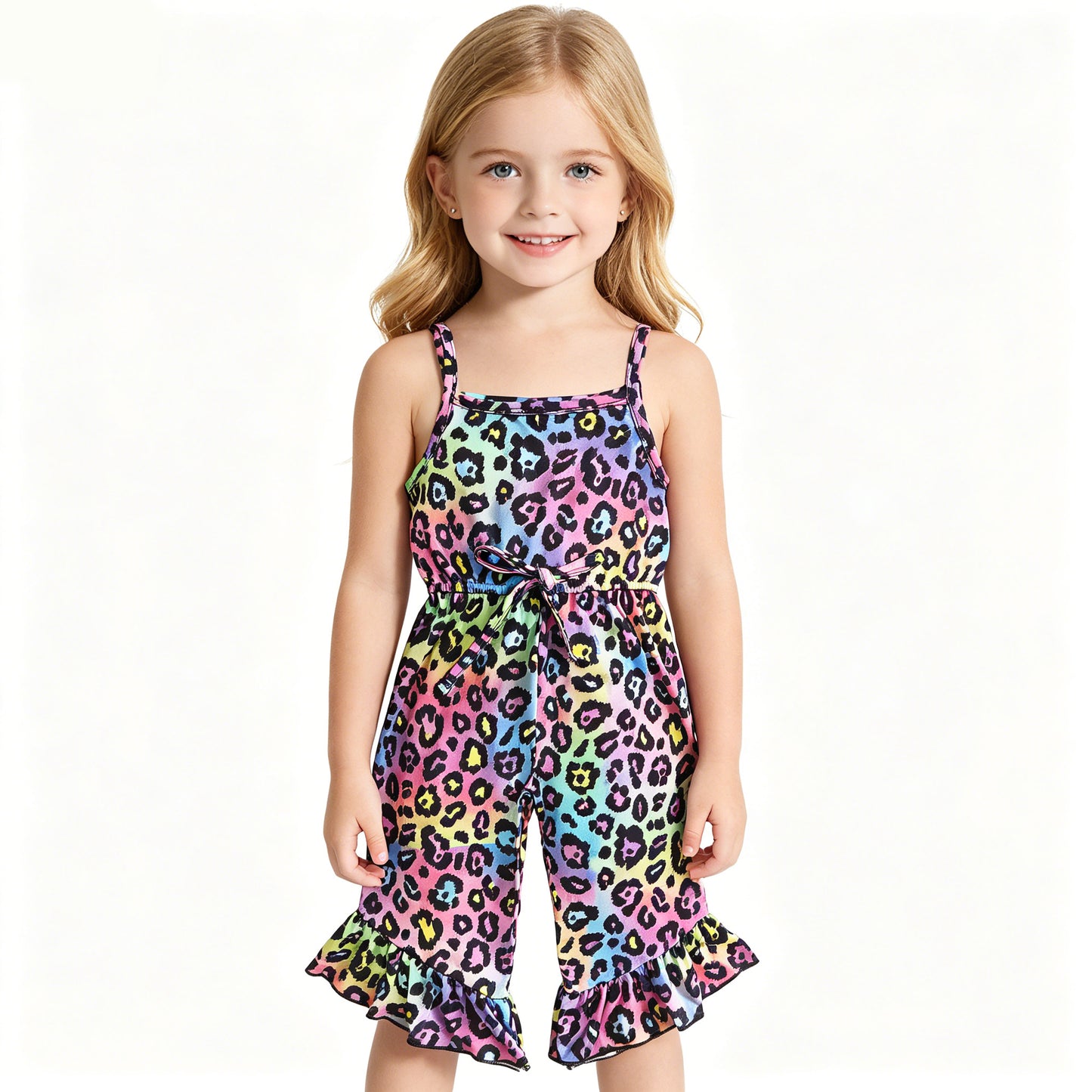 (Promotion)A7-3 Colorful Leopard Strap Baby Girls Summer Jumpsuits