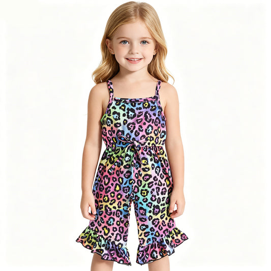 (Promotion)A7-3 Colorful Leopard Strap Baby Girls Summer Jumpsuits