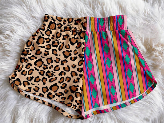 (Custom Design Preorder MOQ 5)  Leopard Aztec Stripes Print Baby Girls & Woman Summer Bottom Shorts