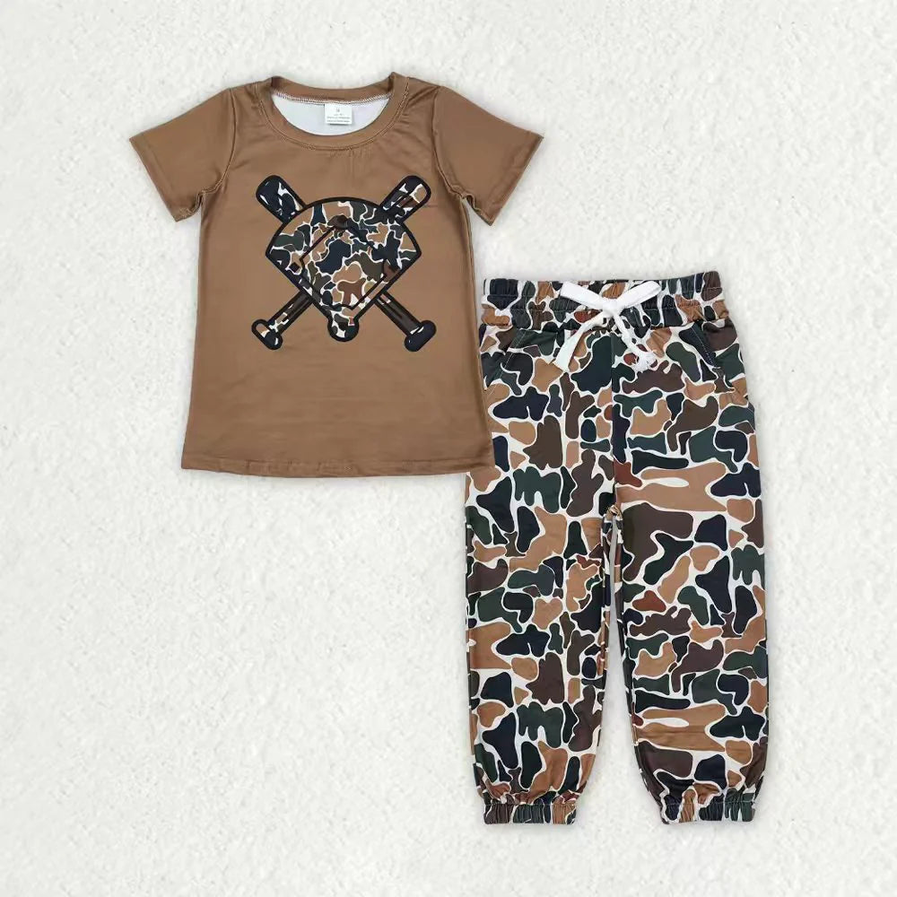 Sibling Baby Boys Southern Camo Baseballs Top Legging Jogger Pants Outfit