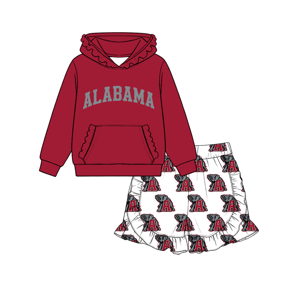 (Custom Design Preorder MOQ 5 Each)Teams Logo Hoodie Top Ruffle Shorts Girls Clothes Set Sisters Wear