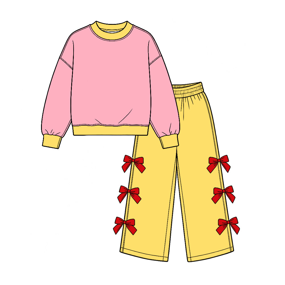 (Custom Design Preorder MOQ 5 Each) Cartoon Princess Blank Cotton Girls Bows Clothes Set Sisters Wear