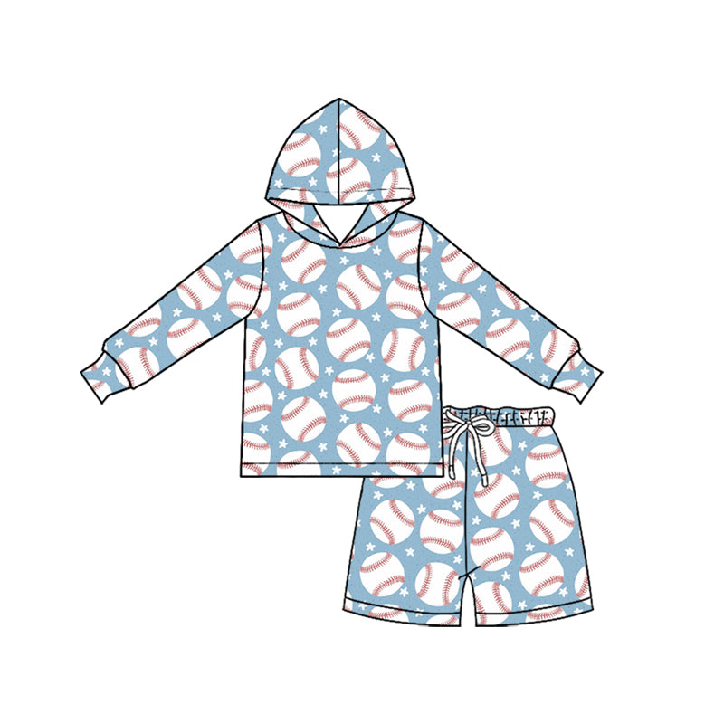 (Custom Design Preorder MOQ 5 Each)Baseball Print Hoodie Top Pockets Shorts Boys Clothes Set Brothers Wear