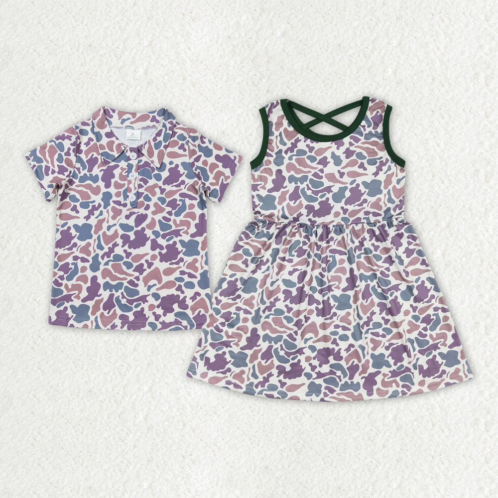 Sibling Baby Boys Girls Camo Short Sleeve Shirt Top +Sleeveless Dress