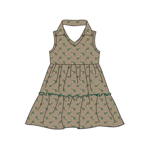 (Custom Preorder MOQ 5) Baby Girls Sleeveless Tennis Patchwork Team Knee Length Dress