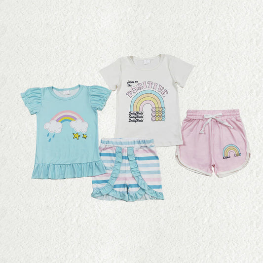 Sibling Baby Girls Positive Rainbow Shirts Top Shorts Outfit