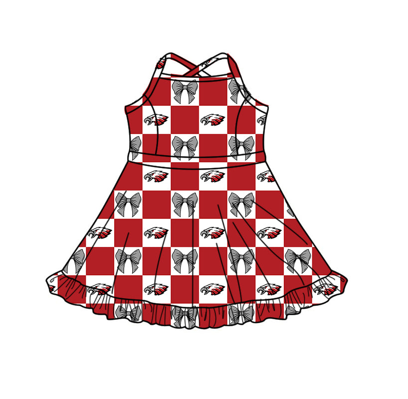 (Custom Design Preorder MOQ 5 Each Item) Teams Eagle Bows Red Plaid Print Kids Clothes Sibling & Family Matching Styles
