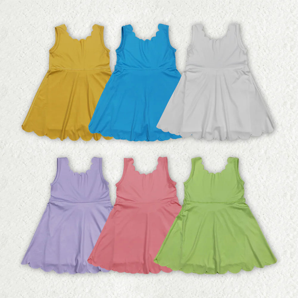 6 Colors Baby Girls Scallop Yoga Sleeveless Shorts Dresses Sisters Activity Wear