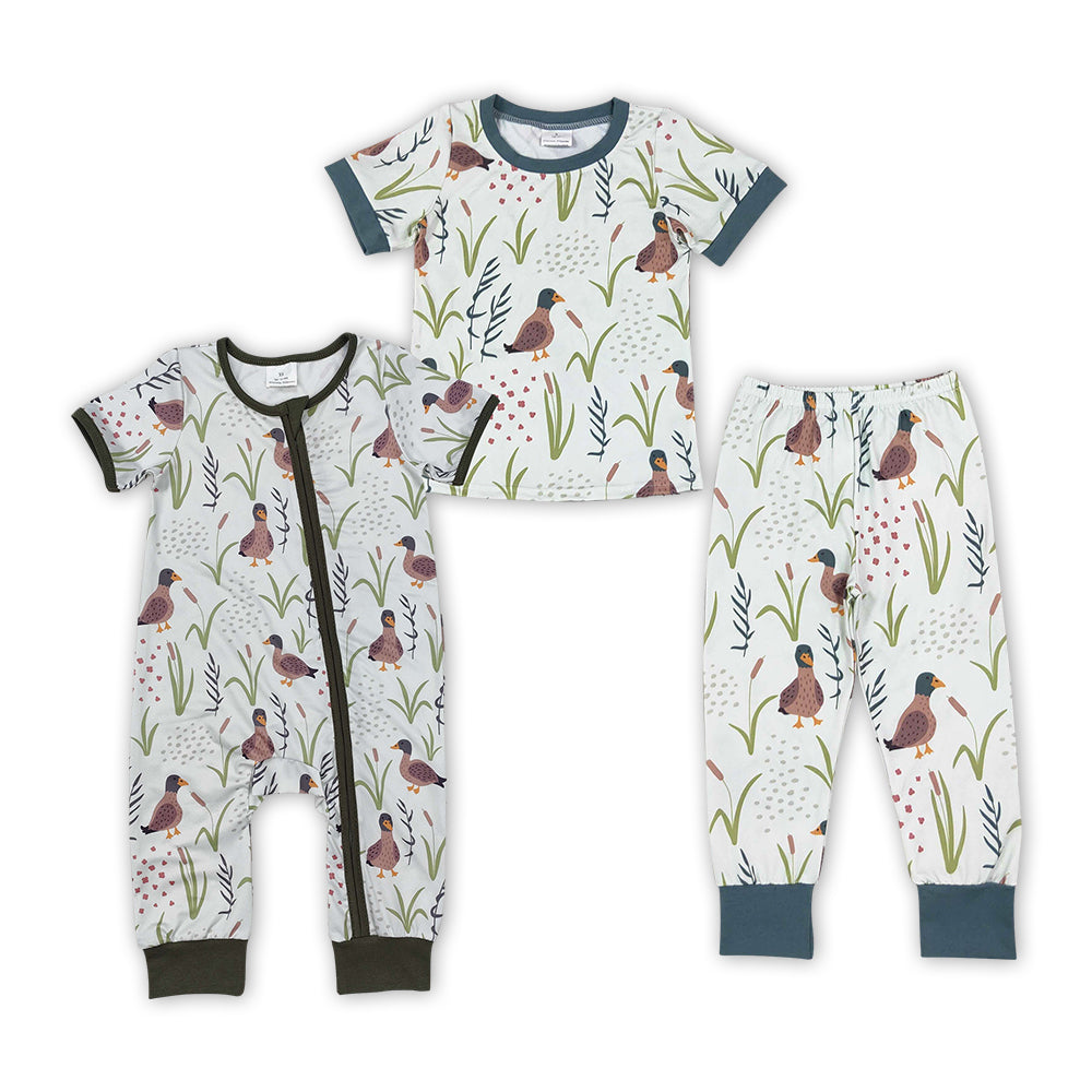 Sibling Baby Boys Mallard Duck Short Sleeve Pants Pajama Set Zipper Romper