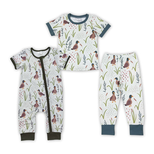Sibling Baby Boys Mallard Duck Short Sleeve Pants Pajama Set Zipper Romper