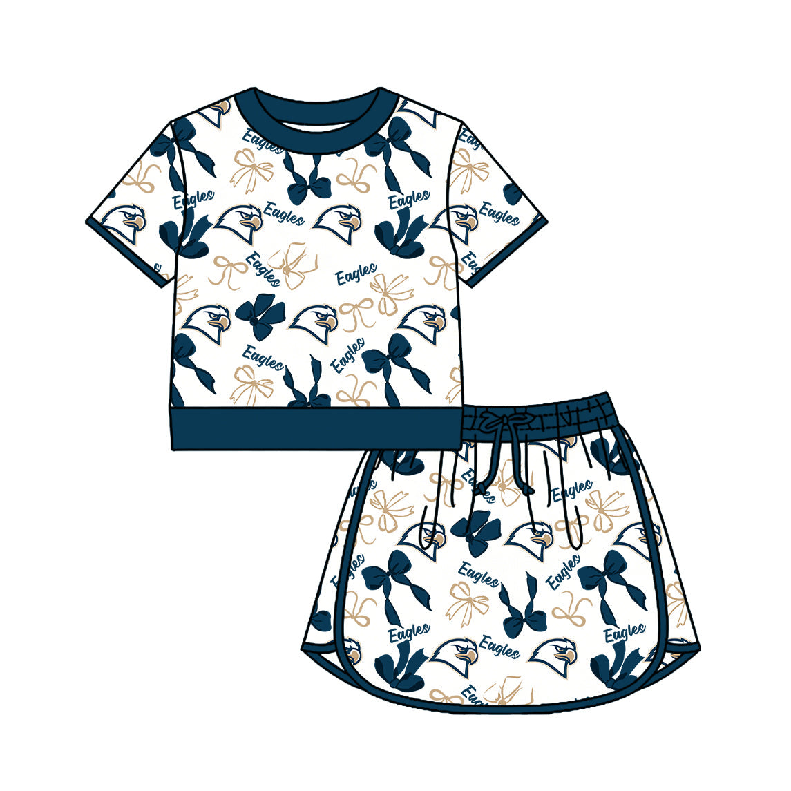 Preorder (moq 5)Baby Girls Bows Eagles Top Skirt Short Team Clothes Set