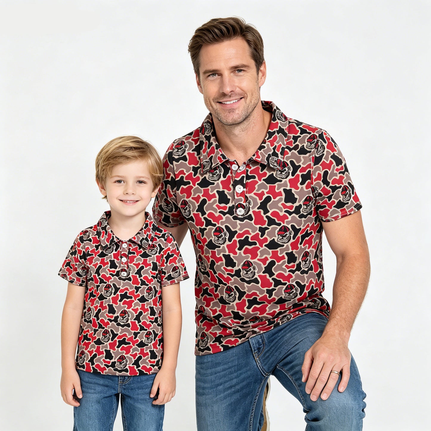Matching Father & Son Polo Shirts - Sport Team Georgia Camo Short Sleeve Top