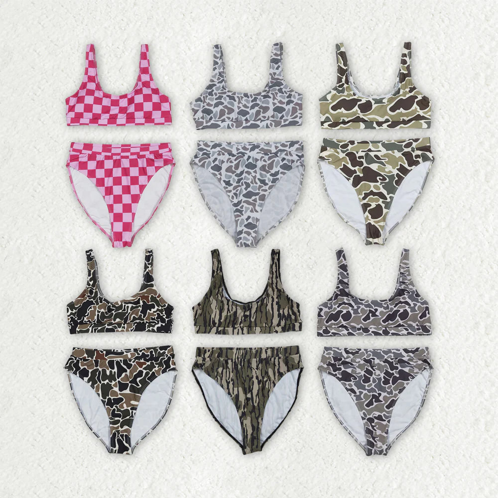 Adult Women Western Camouflage Top Bummies 2pcs Bikini Swimsuits Sets