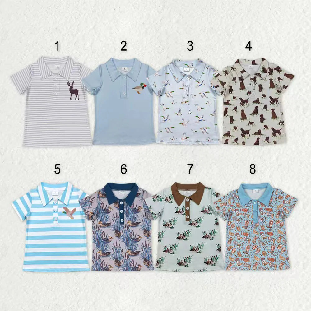 Sibling Baby Boys Western Deer Ducks Hunting Half Button Short Sleeves Polo Shirts Top
