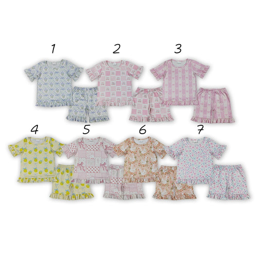 Sibling Baby Girls Floral Bow Print Ruffle Shorts Summer Outfits