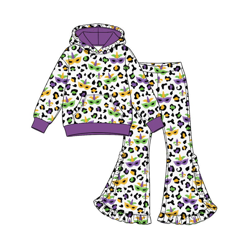 (Custom Design Preorder MOQ 5 Each) Mask Leopard Print Girls Mardi Gras Clothes Set Sisters Wear