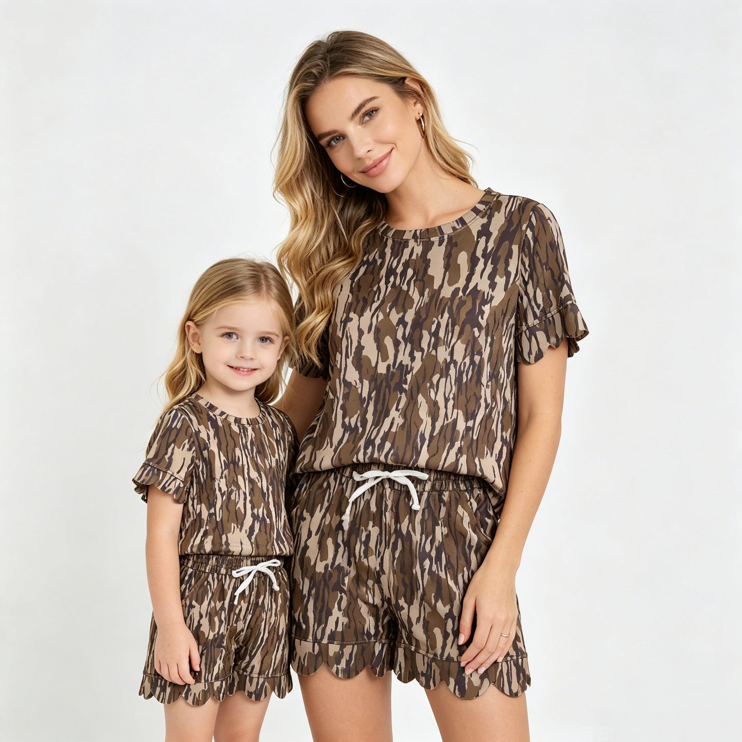 Mommy and Me Brown Camo  Scallop Set - Sleeveless Top & Shorts Outfit