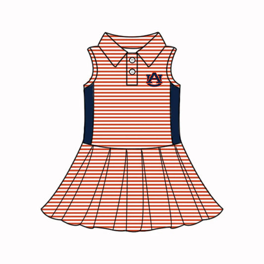 (Custom Design Preorder MOQ 5) Baby Girls Red Stripe AU Button Team Knee Length Dresses