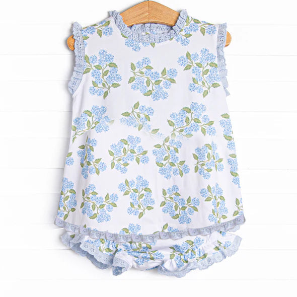 (Custom Design Preorder MOQ 5 ) Blue Flowers Baby Girls Summer Bummie Set