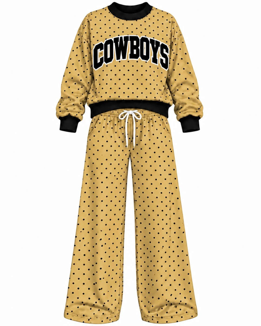 Preorder( 5  MOQ) Baby Girls Cowboys Gloden Polka Dot Outfit