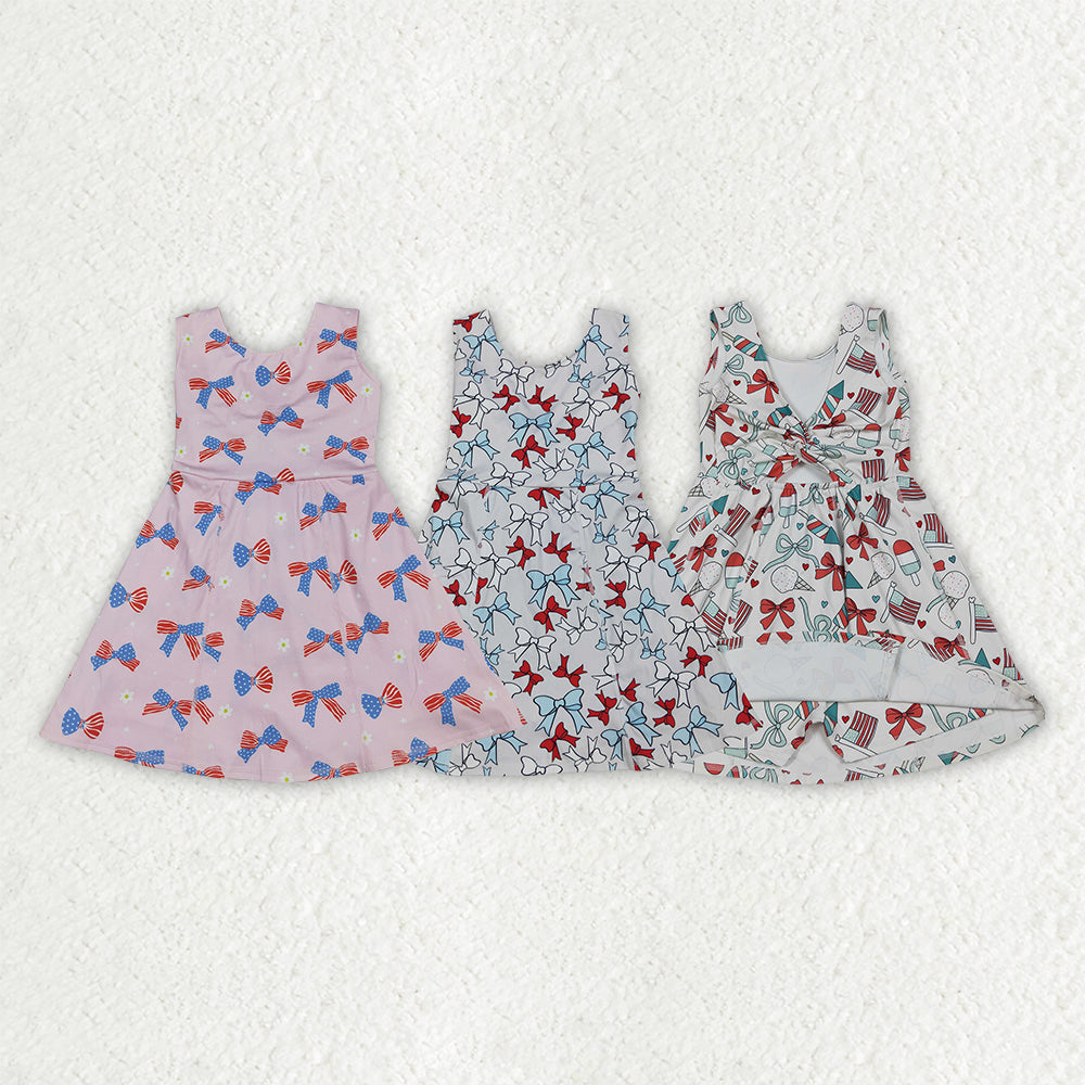 Sibling Baby Girls July 4th Bow Print Sleeveless Active Dress