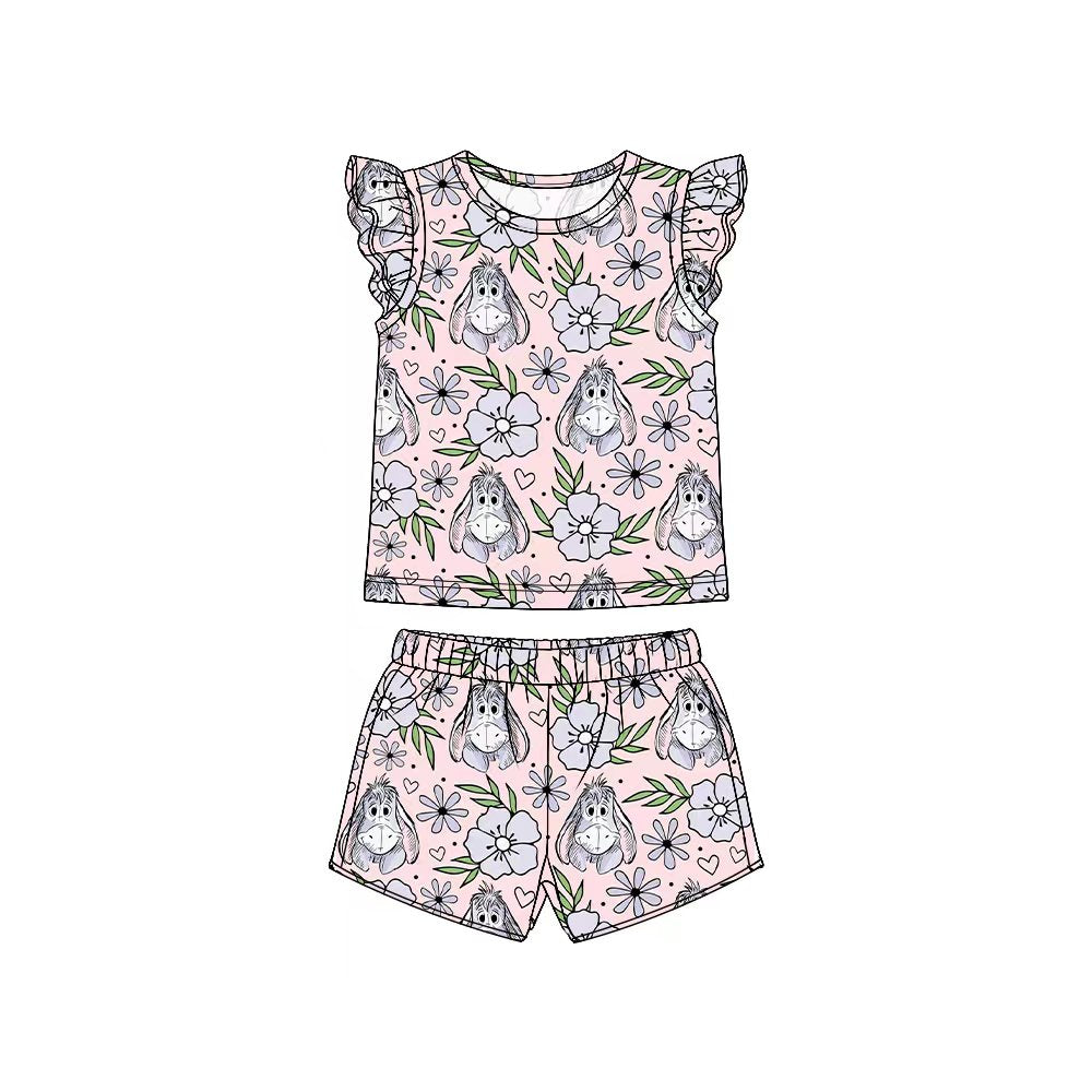 3.31(Custom Design Preorder MOQ 5 Each Item) Cartoon Bear Winni* Flowers Print Girls Summer Outfits Sister Wear