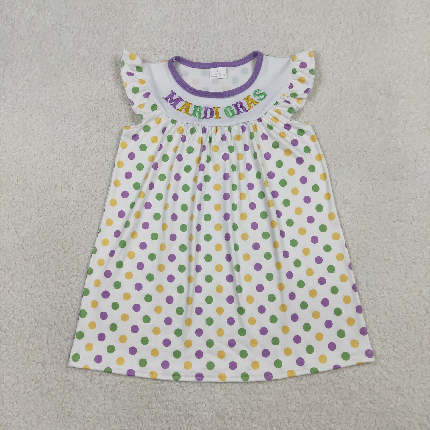Sibling Baby Girls Embroidery MARDIGRAS Polka Dots Tunic Ruffle Pants Knee Length Dresses